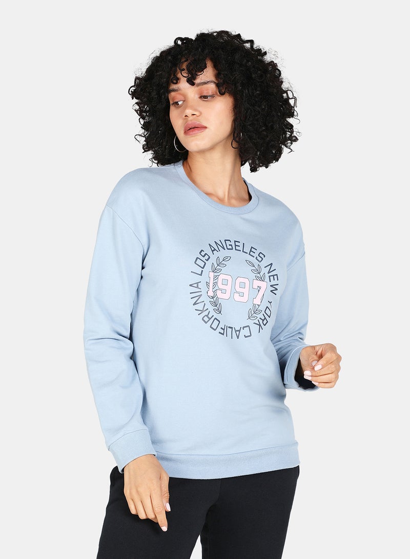 Crew Neck Graphic Printed Sweatshirt Blue Fog - v1629300804/N49187743V_1