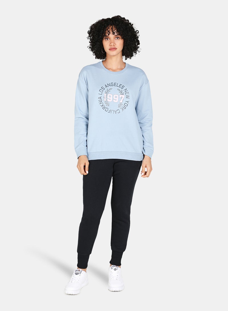 Crew Neck Graphic Printed Sweatshirt Blue Fog - v1629300804/N49187743V_3