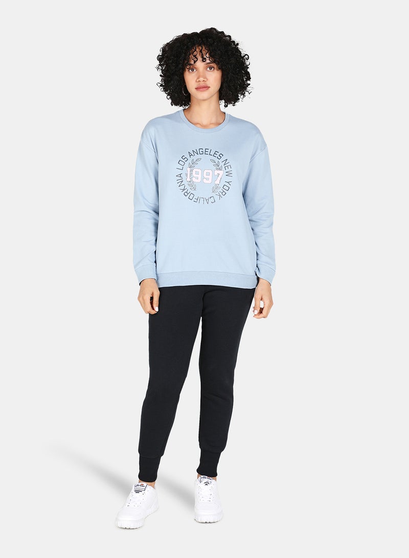 DRIP - Crew Neck Graphic Printed Sweatshirt Blue Fog - Image 1
