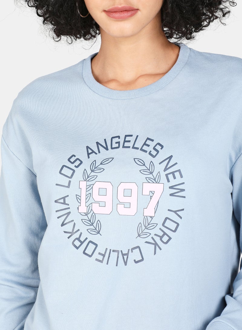 Crew Neck Graphic Printed Sweatshirt Blue Fog - v1629300804/N49187743V_4