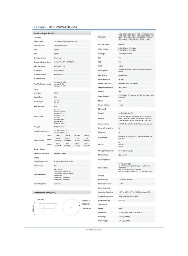 Dahua - 4MP Lite IR Fixed-focal Dome Network Camera - Image 1
