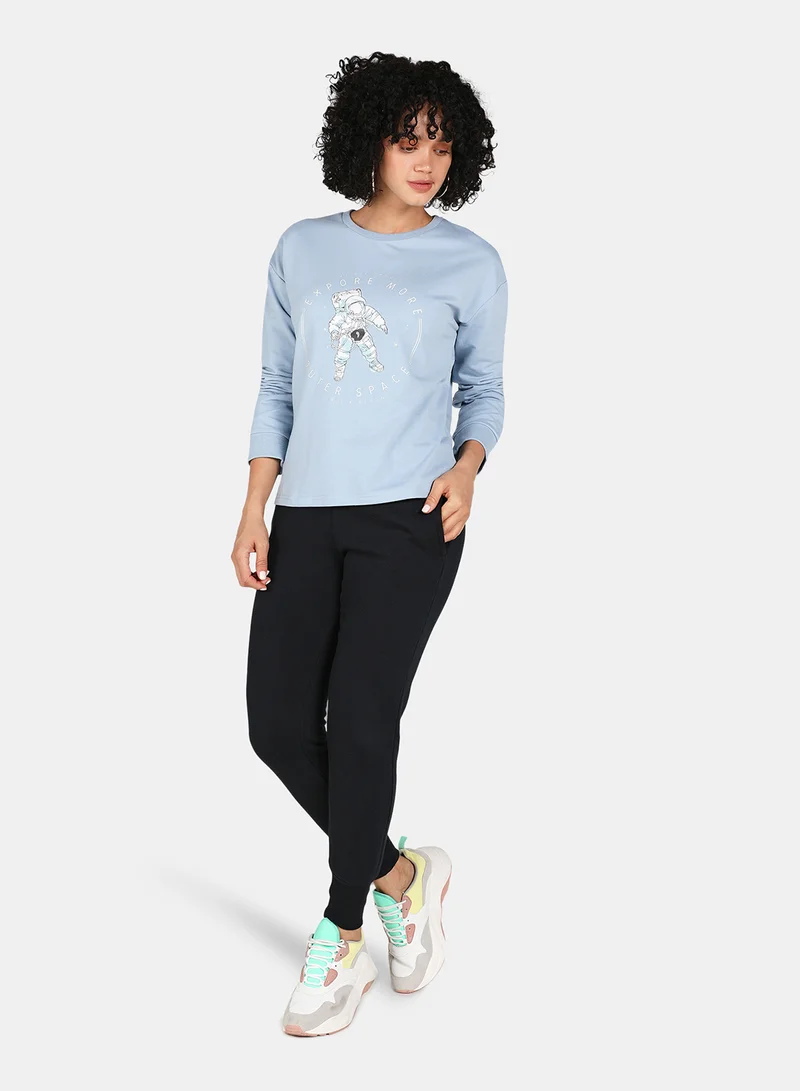 DRIP Casual Graphic Printed Crew Neck Regular Fit Sweatshirt Blue Fog