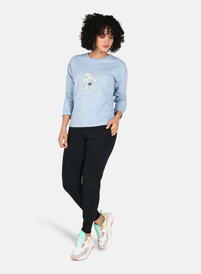 DRIP - Casual Graphic Printed Crew Neck Regular Fit Sweatshirt Blue Fog - Image 1