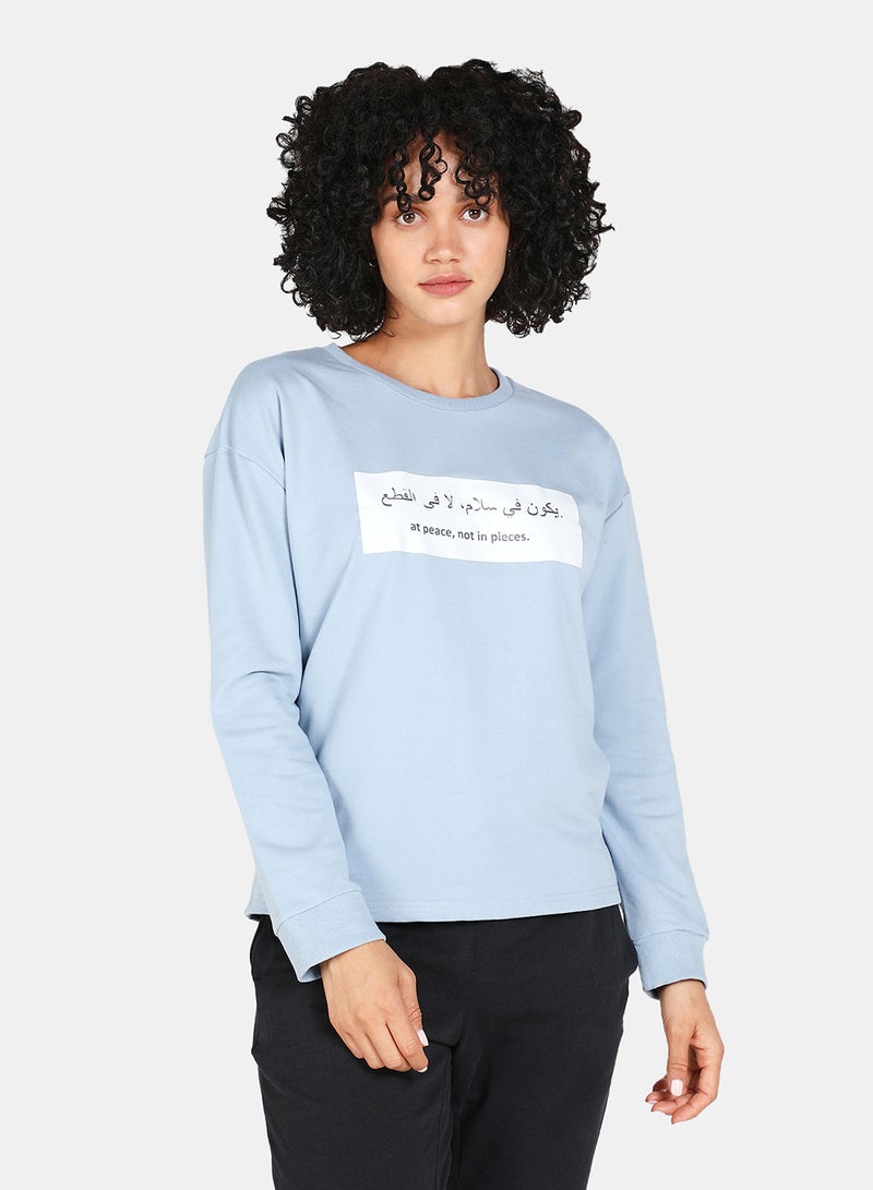 DRIP - Casual Graphic Printed Crew Neck Regular Fit Sweatshirt Blue Fog - Image 1