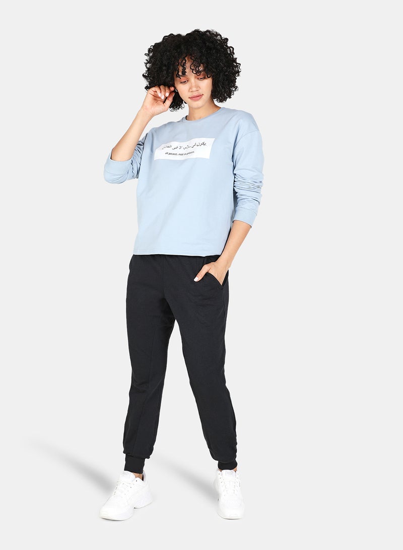 DRIP - Casual Graphic Printed Crew Neck Regular Fit Sweatshirt Blue Fog - Image 1