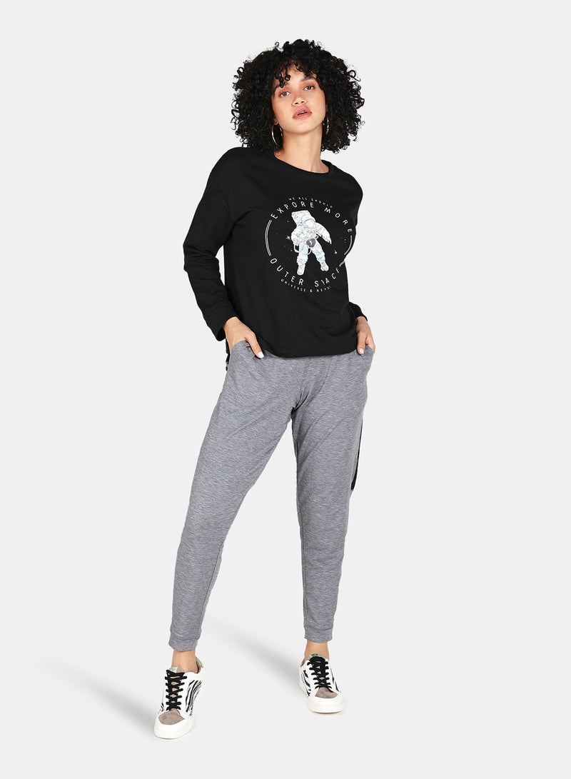 DRIP - Casual Graphic Printed Crew Neck Regular Fit Sweatshirt Black - Image 1