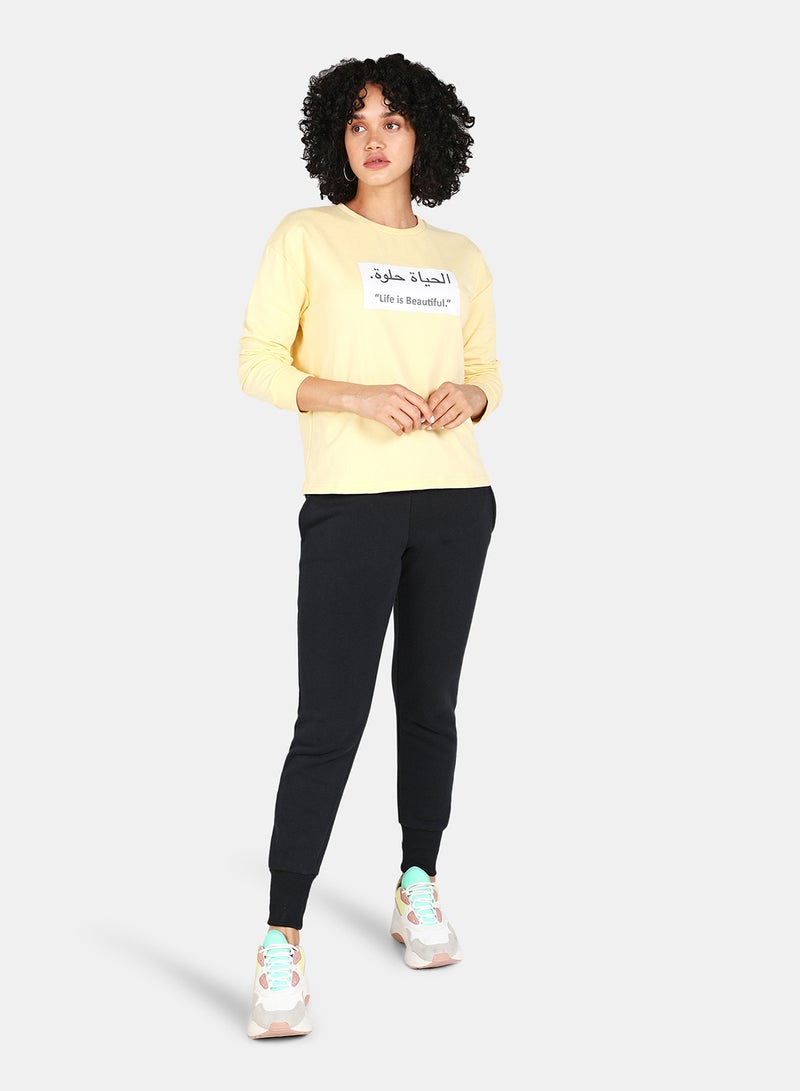 DRIP - Casual Life Is Beautiful Printed Crew Neck Regular Fit Sweatshirt Mellow Yellow - Image 1