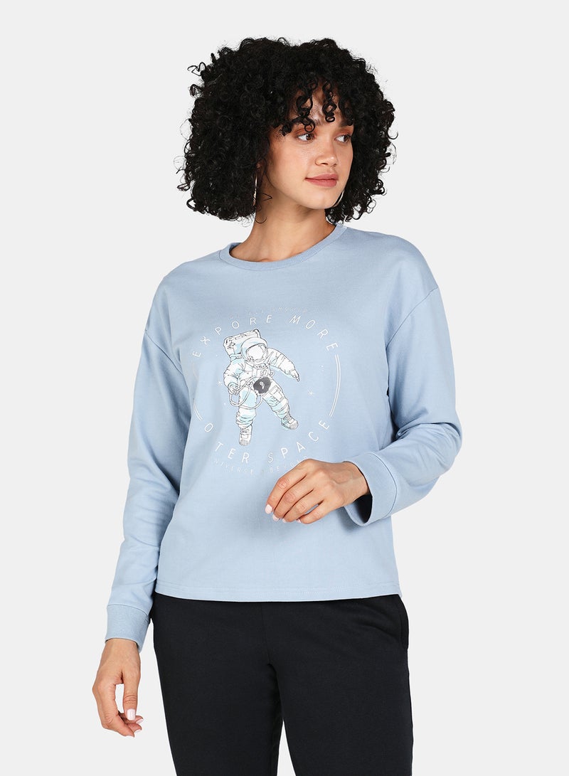 Casual Graphic Printed Crew Neck Regular Fit Sweatshirt Blue Fog - v1629347833/N49187757V_1