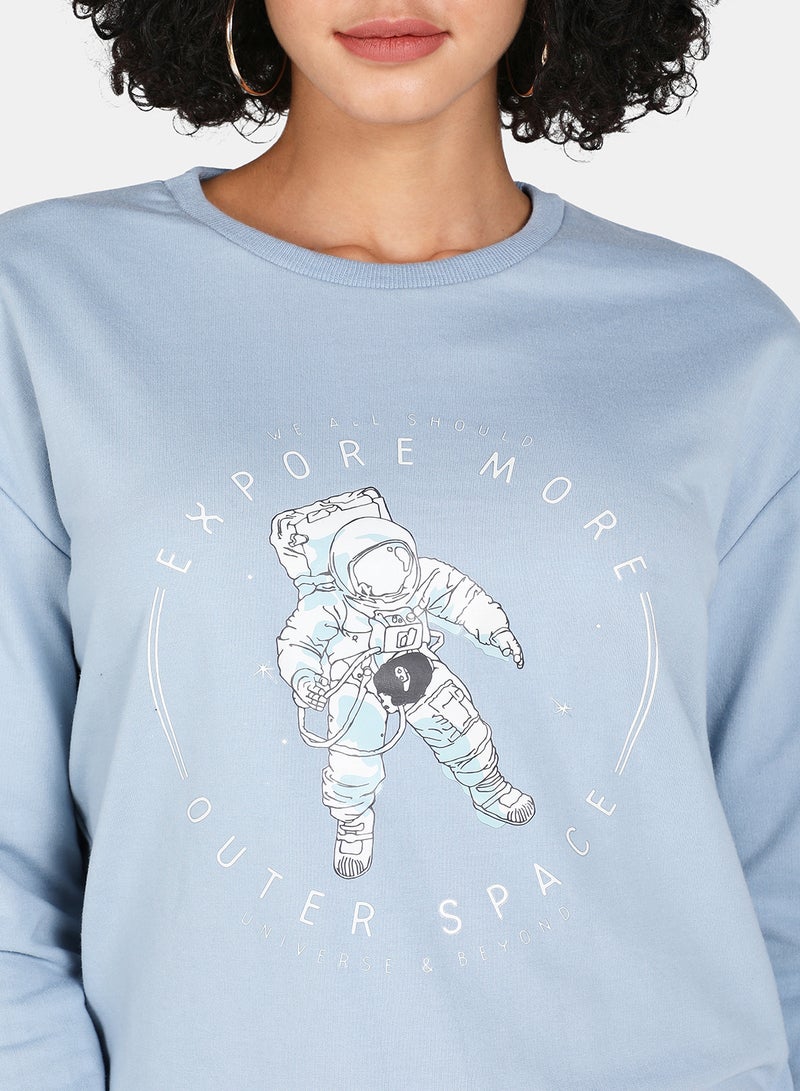 DRIP - Casual Graphic Printed Crew Neck Regular Fit Sweatshirt Blue Fog - Image 1