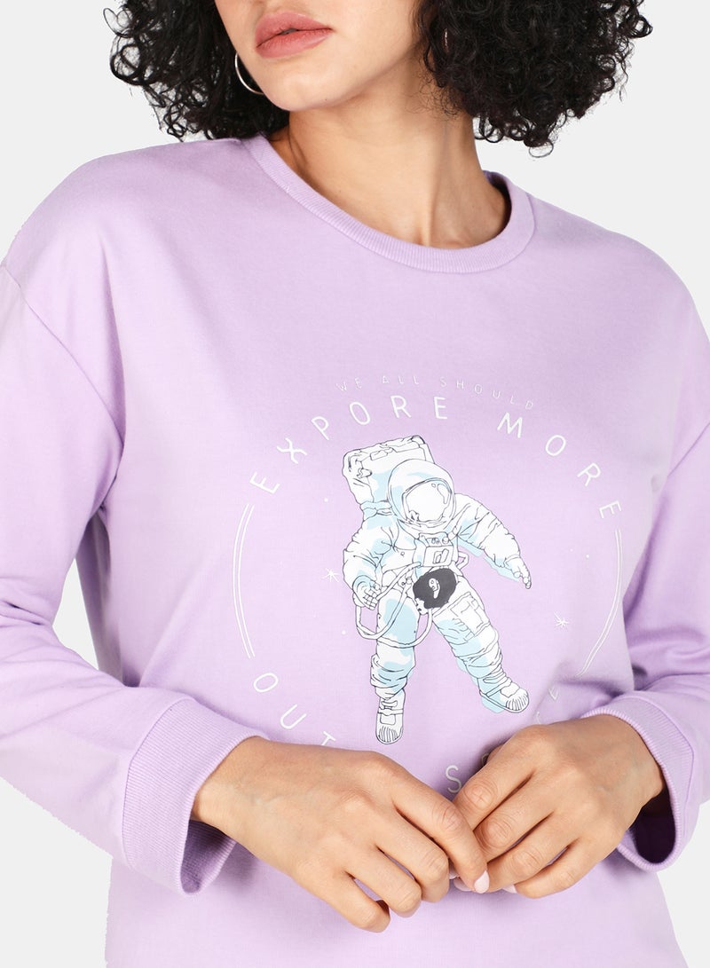 DRIP - Casual Graphic Printed Crew Neck Regular Fit Sweatshirt Orchid Bloom - Image 1