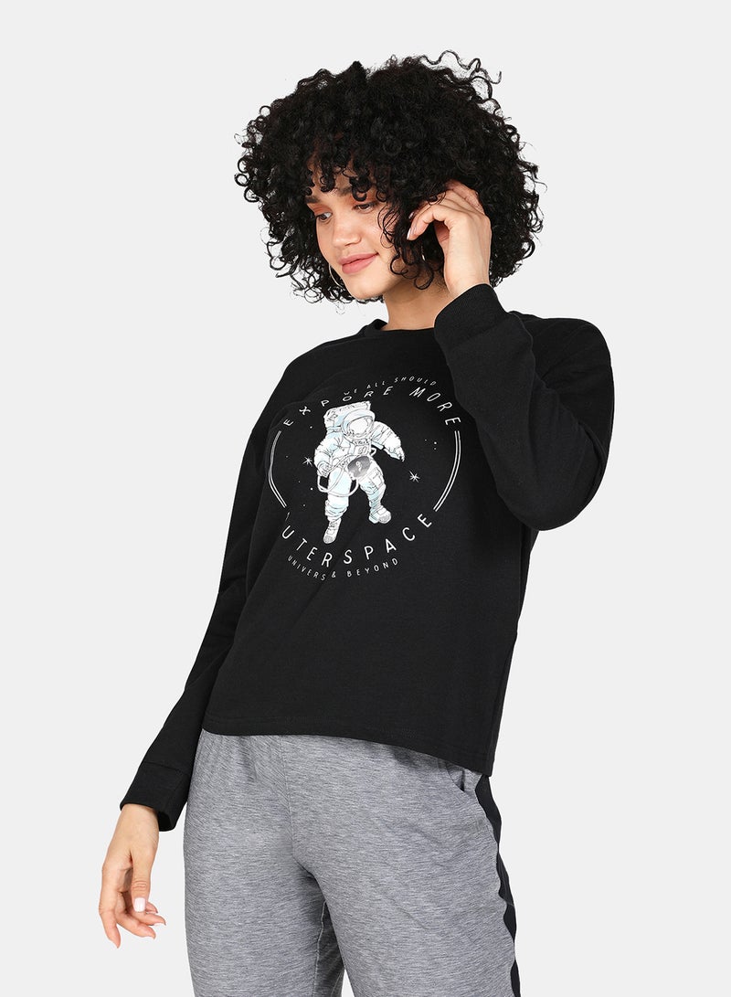 Casual Graphic Printed Crew Neck Regular Fit Sweatshirt Black - v1629347833/N49187769V_1