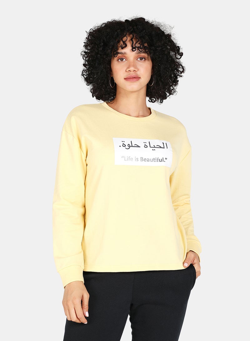 DRIP - Casual Life Is Beautiful Printed Crew Neck Regular Fit Sweatshirt Mellow Yellow - Image 1