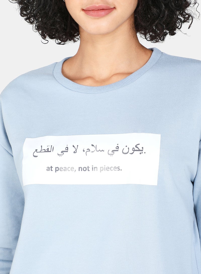 DRIP - Casual Graphic Printed Crew Neck Regular Fit Sweatshirt Blue Fog - Image 1