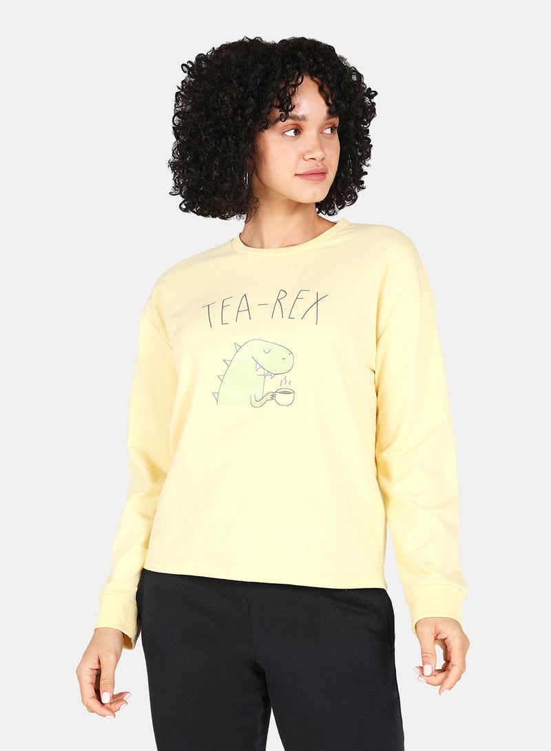 DRIP - Casual Graphic Printed Crew Neck Regular Fit Sweatshirt Mellow Yellow - Image 1