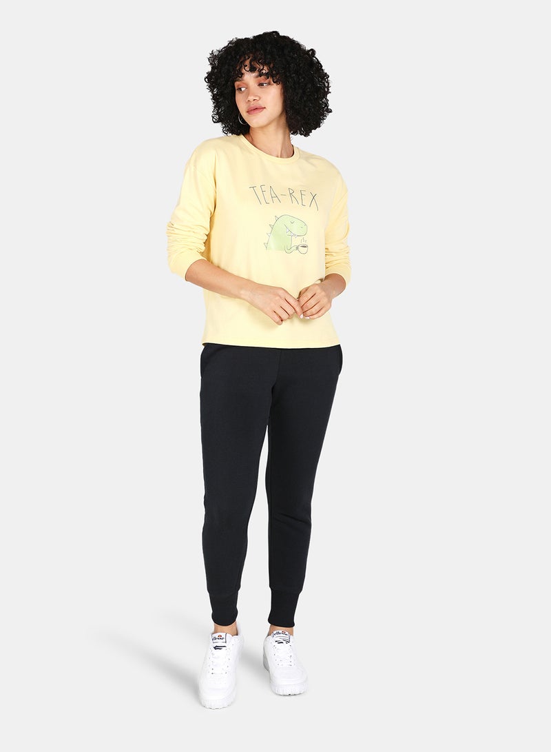 DRIP - Casual Graphic Printed Crew Neck Regular Fit Sweatshirt Mellow Yellow - Image 1