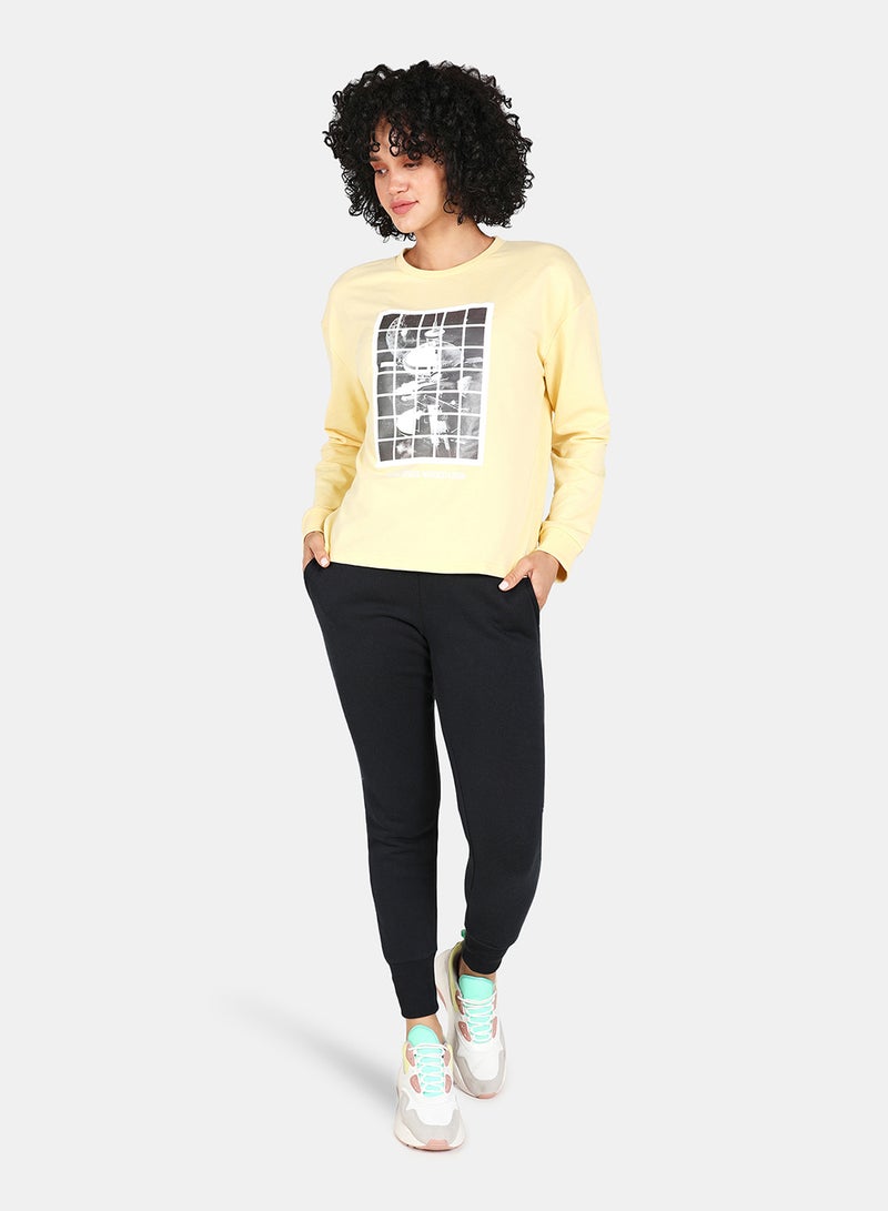 DRIP - Casual Graphic Printed Crew Neck Regular Fit Sweatshirt Mellow Yellow - Image 1