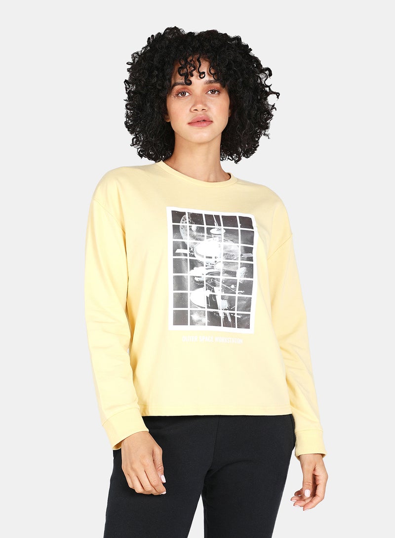DRIP - Casual Graphic Printed Crew Neck Regular Fit Sweatshirt Mellow Yellow - Image 1