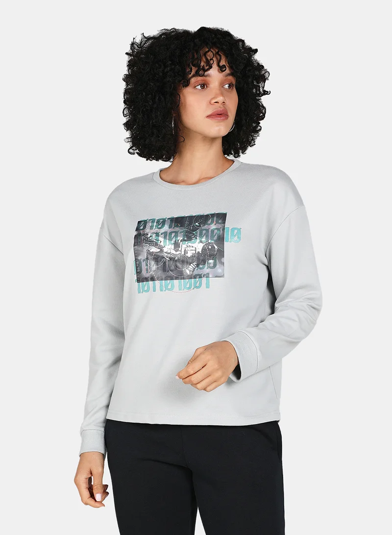 DRIP Casual Graphic Printed Crew Neck Regular Fit Sweatshirt Grey