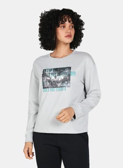Casual Graphic Printed Crew Neck Regular Fit Sweatshirt Grey