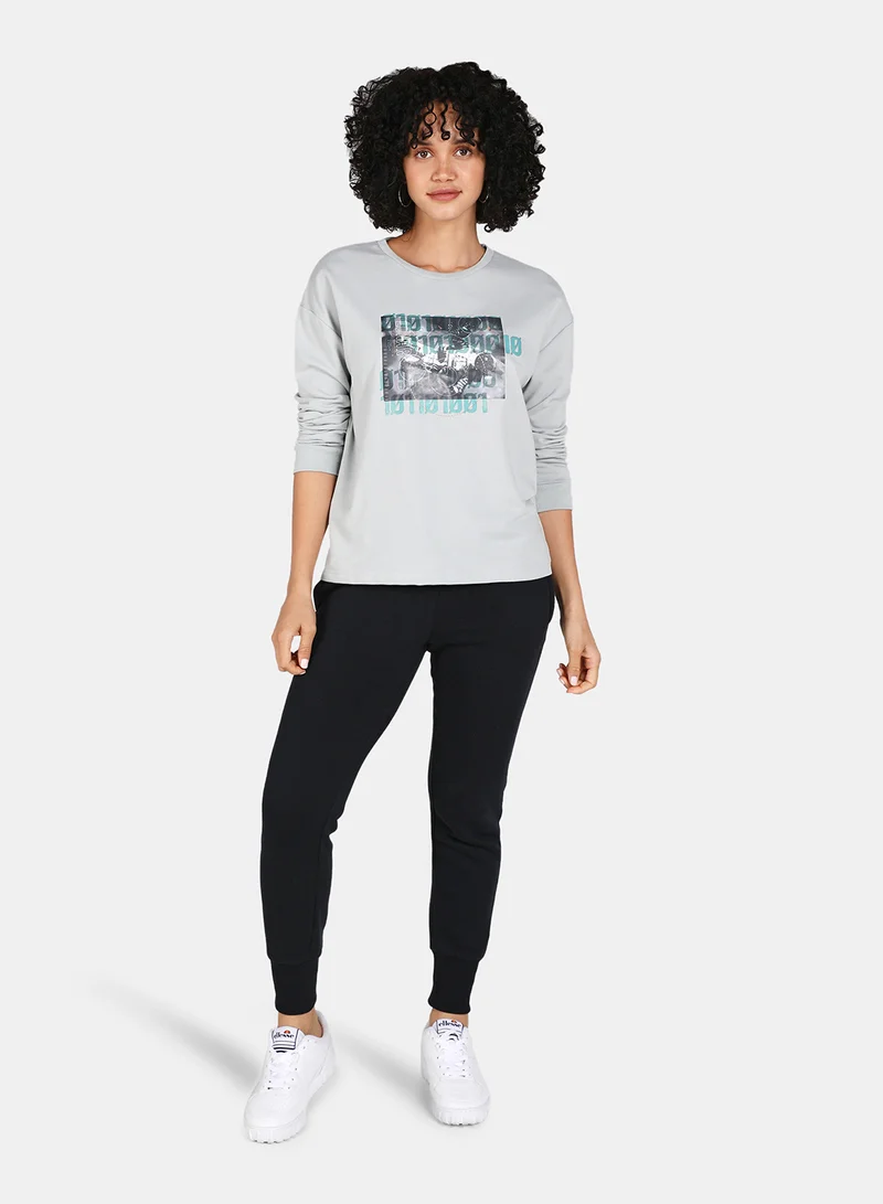 DRIP Casual Graphic Printed Crew Neck Regular Fit Sweatshirt Grey