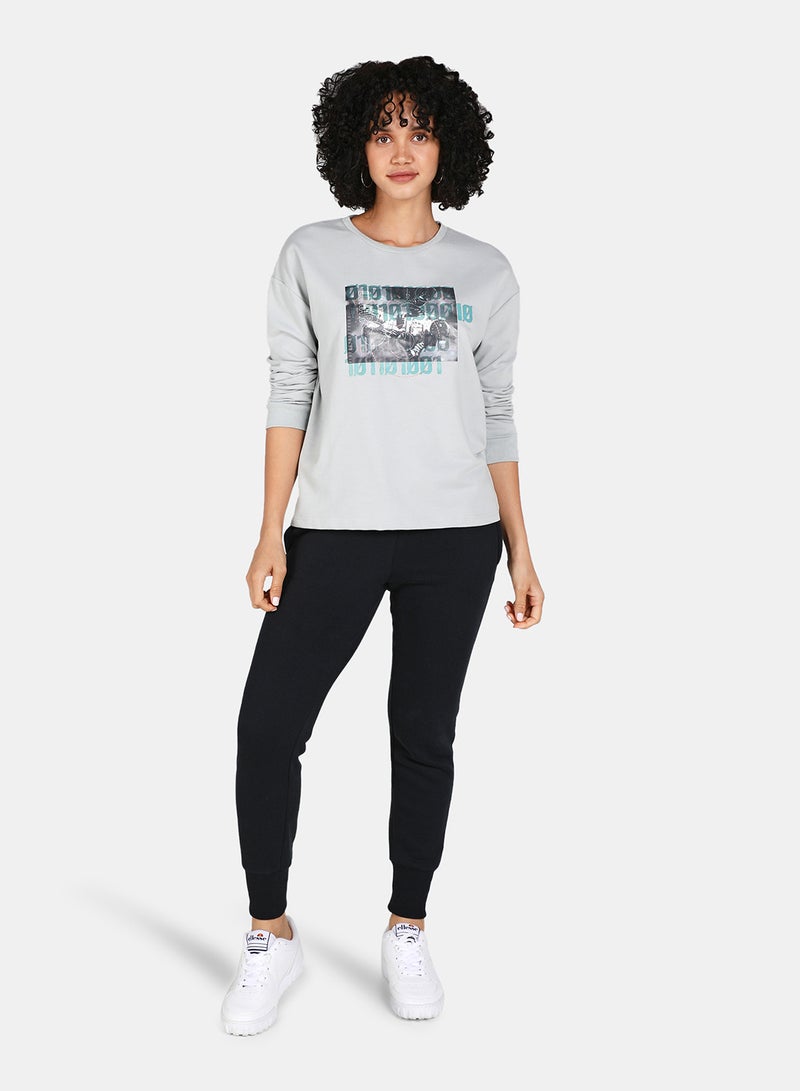 DRIP - Casual Graphic Printed Crew Neck Regular Fit Sweatshirt Grey - Image 1