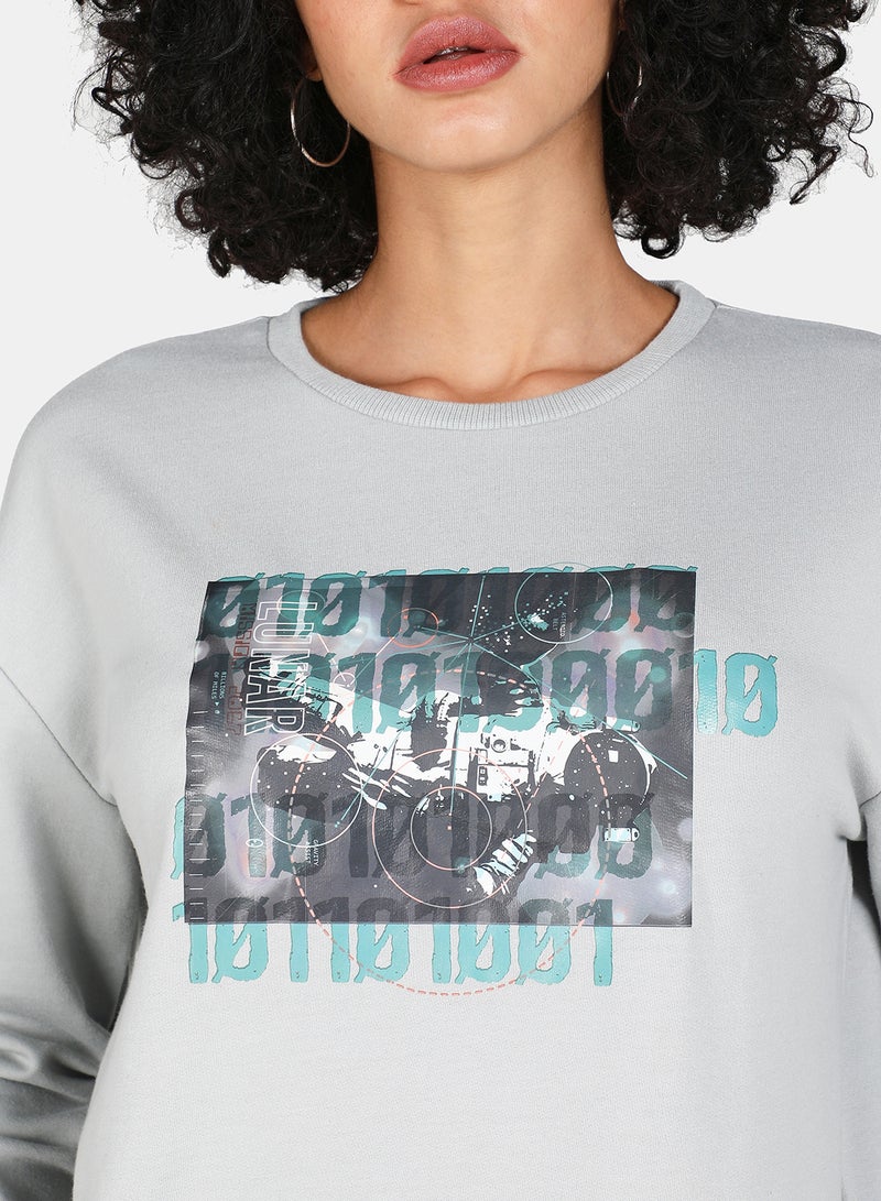 DRIP - Casual Graphic Printed Crew Neck Regular Fit Sweatshirt Grey - Image 1