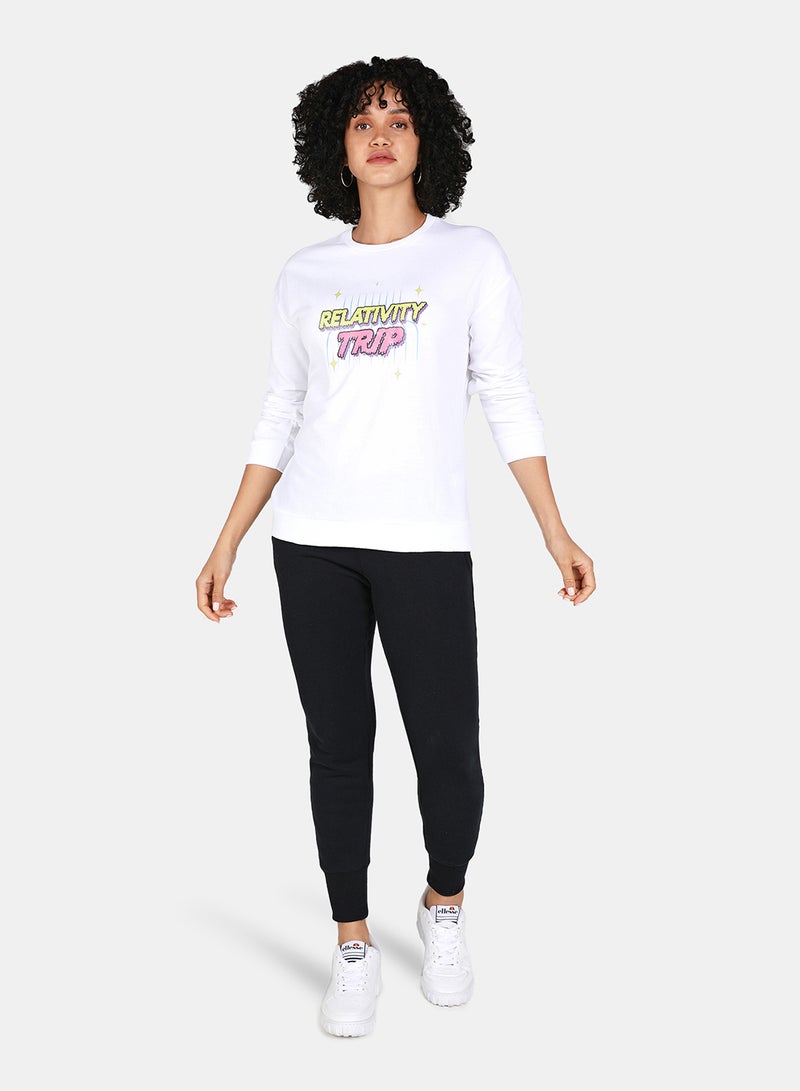 DRIP - Casual Relativity Trip Printed Crew Neck Regular Fit Sweatshirt White - Image 1