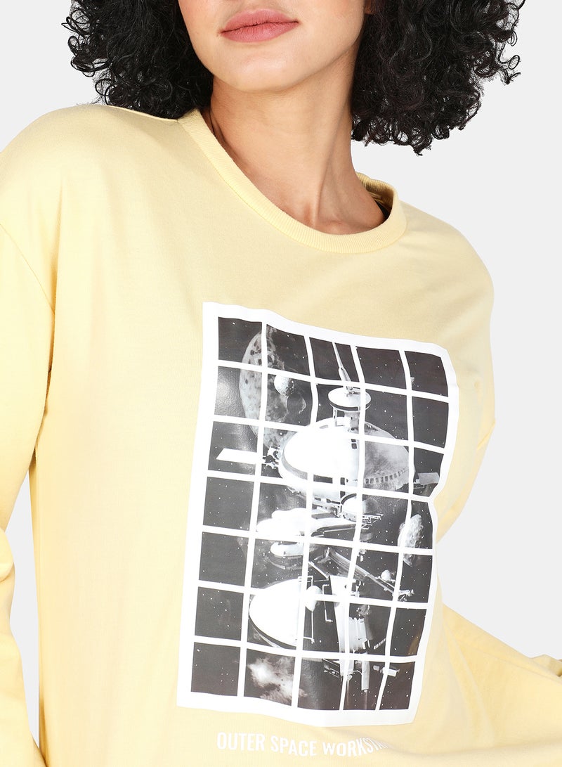 DRIP - Casual Graphic Printed Crew Neck Regular Fit Sweatshirt Mellow Yellow - Image 1