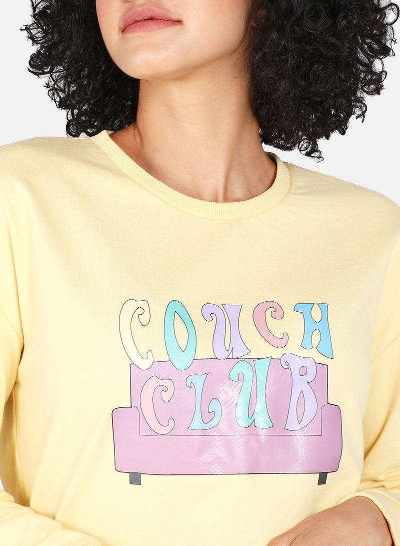 DRIP Casual Graphic Printed Crew Neck Regular Fit Sweatshirt Mellow Yellow  - Image 4