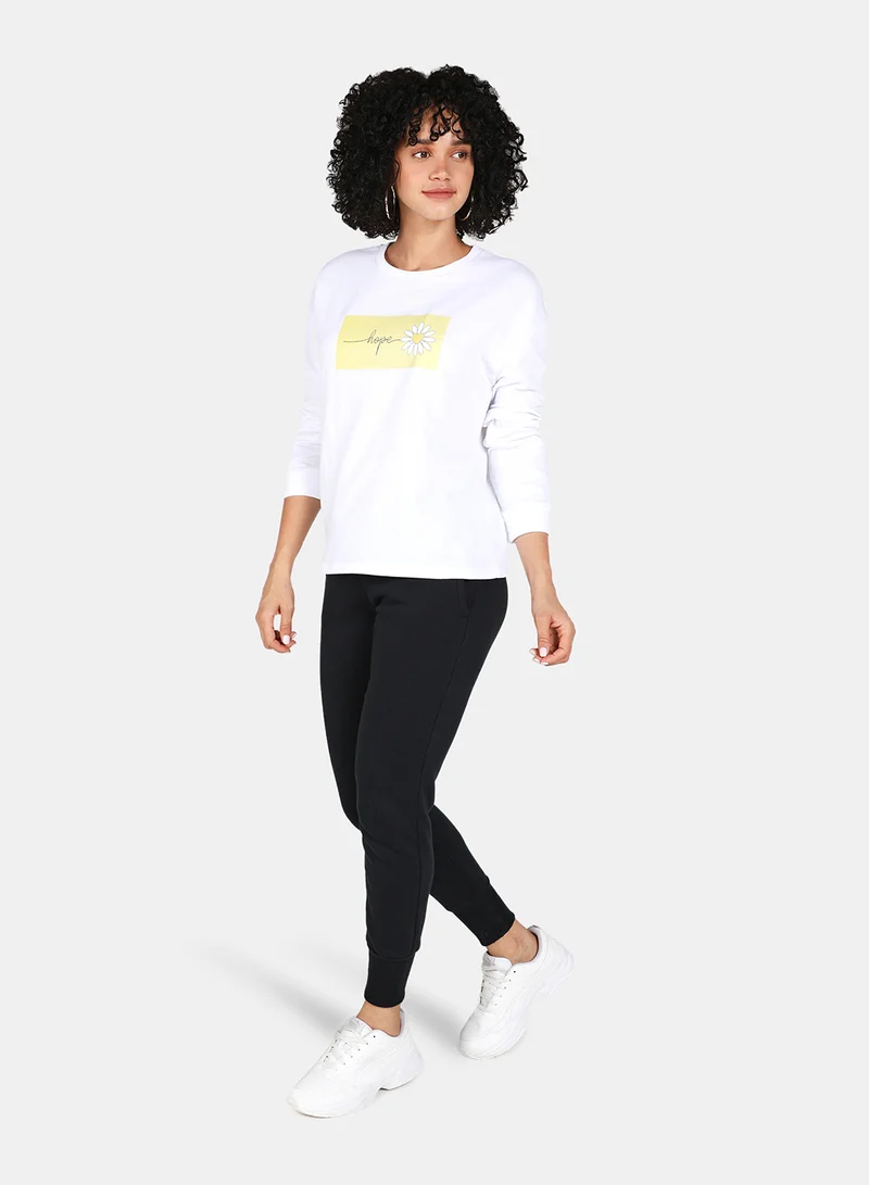 DRIP Casual Graphic Printed Crew Neck Regular Fit Sweatshirt White