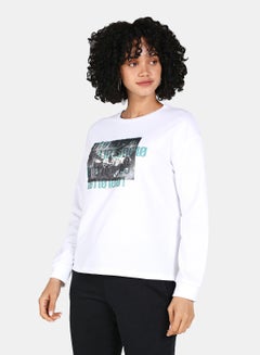 Casual Graphic Printed Crew Neck Regular Fit Sweatshirt White