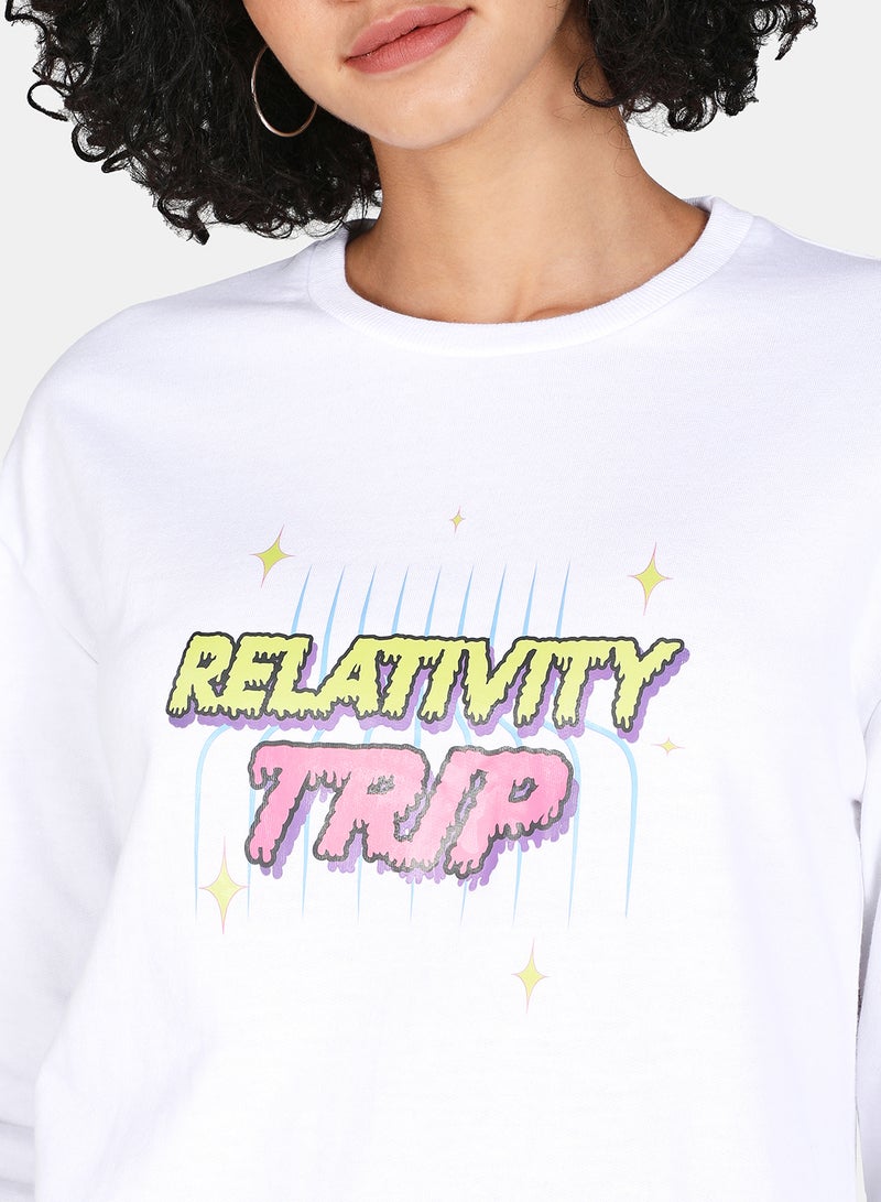 DRIP - Casual Relativity Trip Printed Crew Neck Regular Fit Sweatshirt White - Image 1