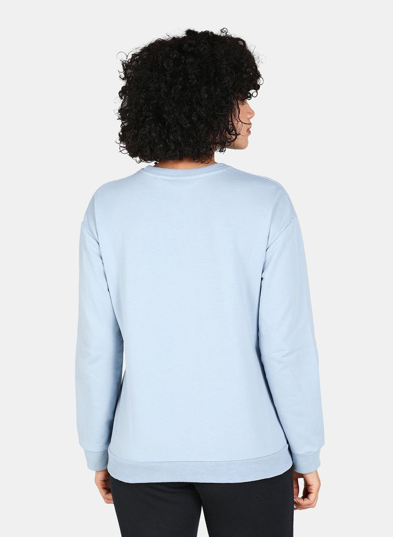 Casual Graphic Printed Crew Neck Regular Fit Sweatshirt Blue Fog