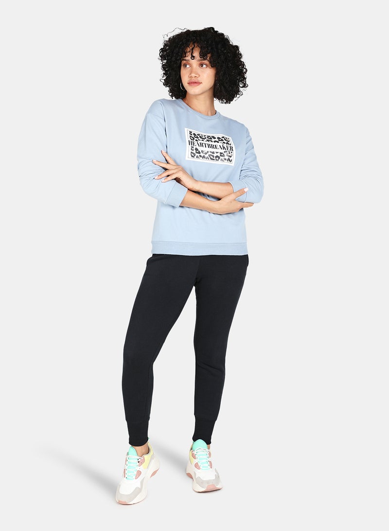 Casual Graphic Printed Crew Neck Regular Fit Sweatshirt Blue Fog