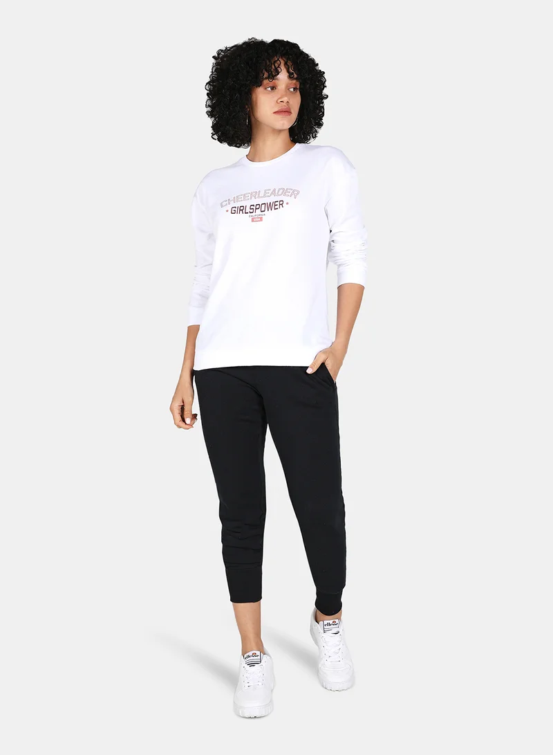 DRIP Casual Graphic Printed Crew Neck Regular Fit Sweatshirt White