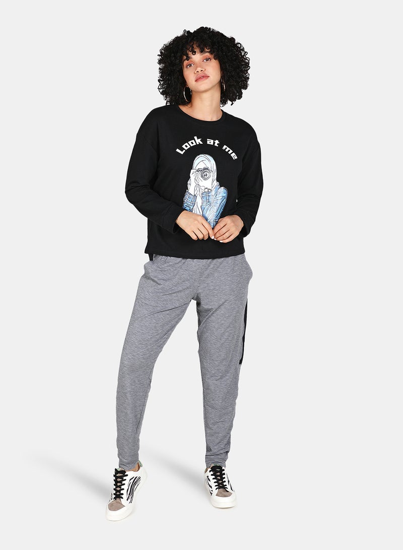 DRIP - Casual Graphic Printed Crew Neck Regular Fit Sweatshirt Black - Image 1