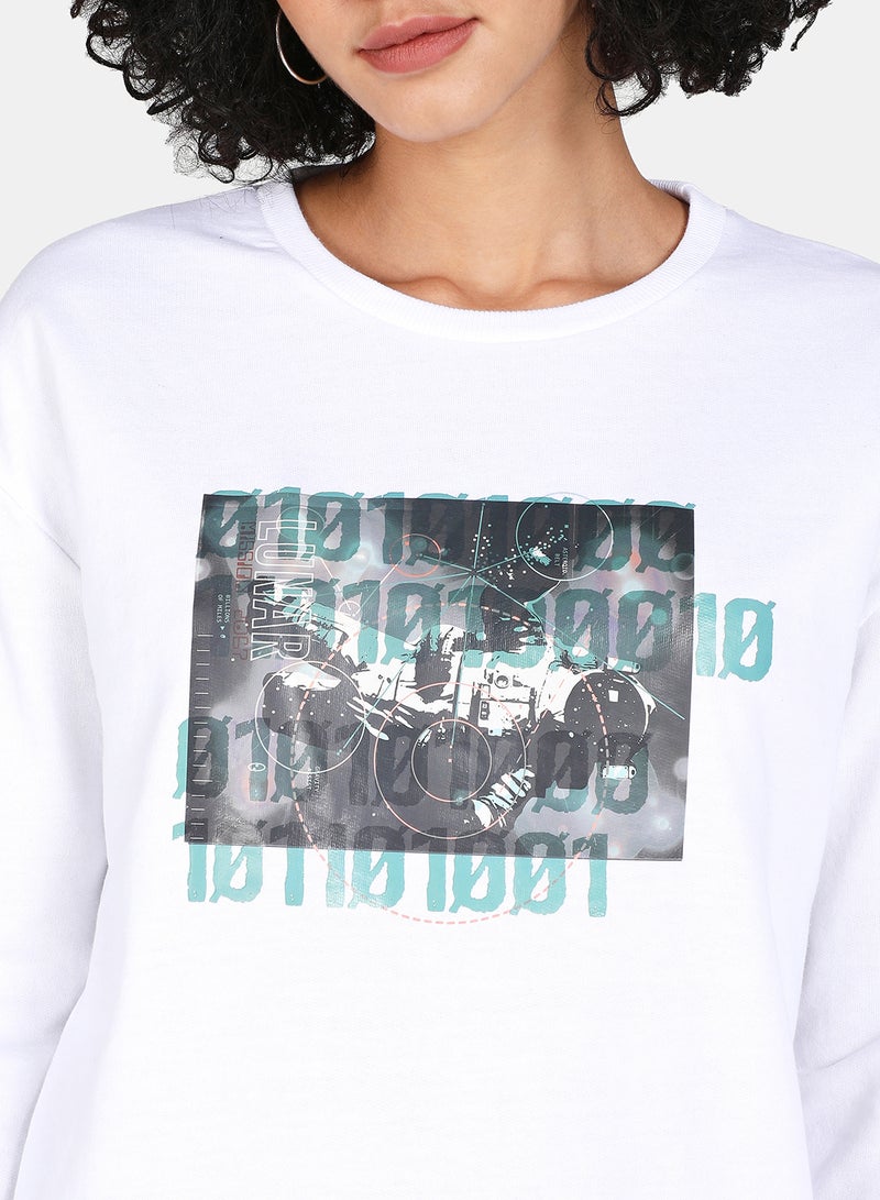 DRIP - Casual Graphic Printed Crew Neck Regular Fit Sweatshirt White - Image 1