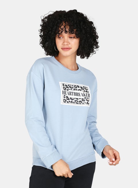 Casual Graphic Printed Crew Neck Regular Fit Sweatshirt Blue Fog
