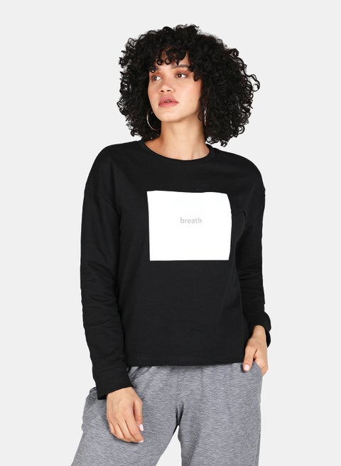 Casual Graphic Printed Crew Neck Regular Fit Sweatshirt Black