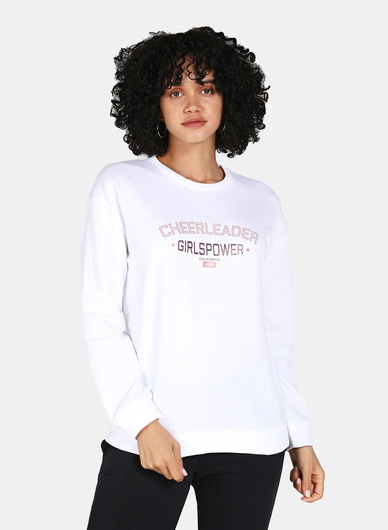 DRIP Casual Graphic Printed Crew Neck Regular Fit Sweatshirt White
