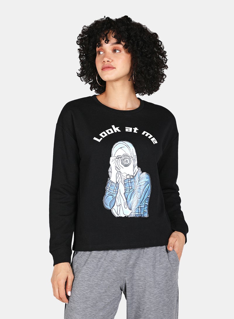 DRIP - Casual Graphic Printed Crew Neck Regular Fit Sweatshirt Black - Image 1