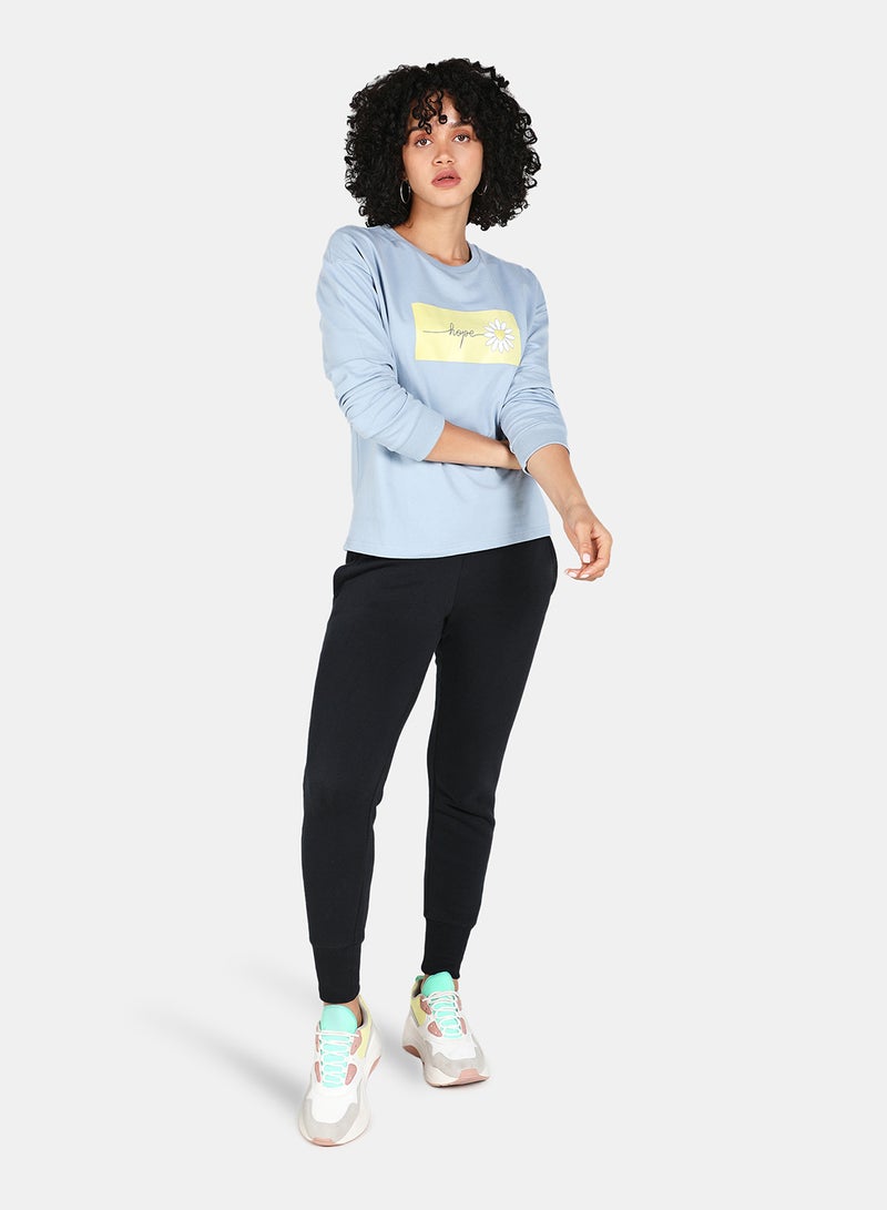 DRIP - Casual Graphic Printed Crew Neck Regular Fit Sweatshirt Blue Fog - Image 1