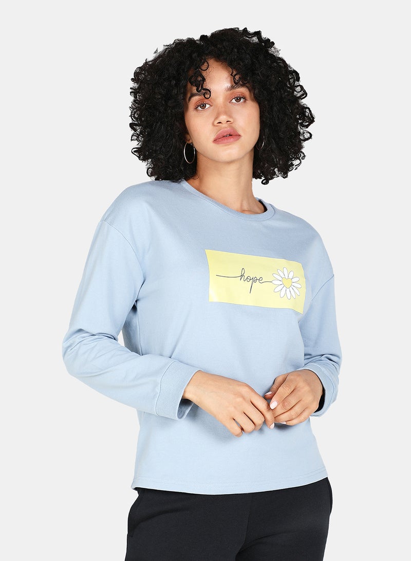 DRIP - Casual Graphic Printed Crew Neck Regular Fit Sweatshirt Blue Fog - Image 1