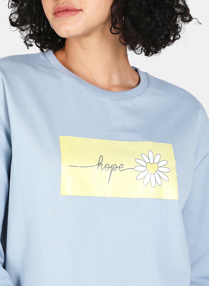 DRIP - Casual Graphic Printed Crew Neck Regular Fit Sweatshirt Blue Fog - Image 1