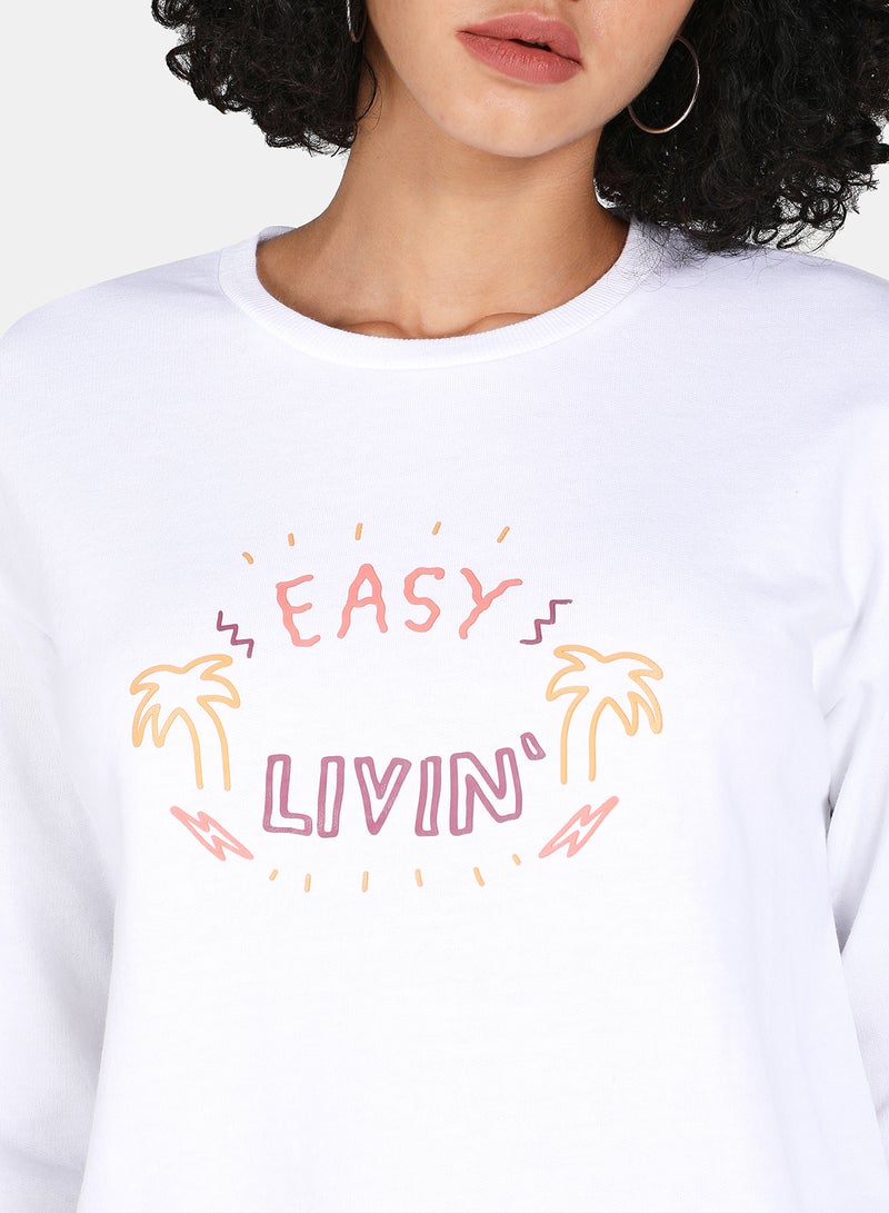 DRIP - Casual Easy Livin Printed Crew Neck Regular Fit Sweatshirt White - Image 1