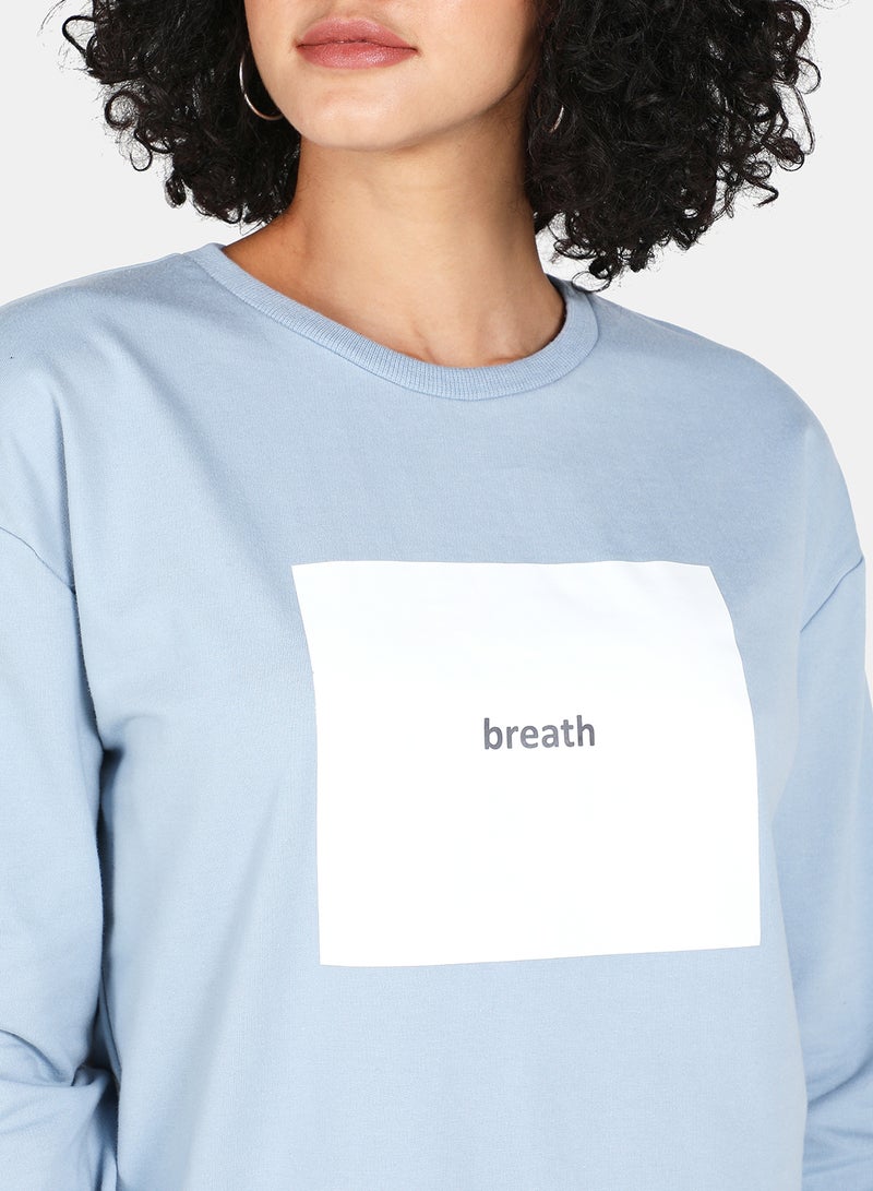 DRIP - Casual Graphic Printed Crew Neck Regular Fit Sweatshirt Blue Fog - Image 1