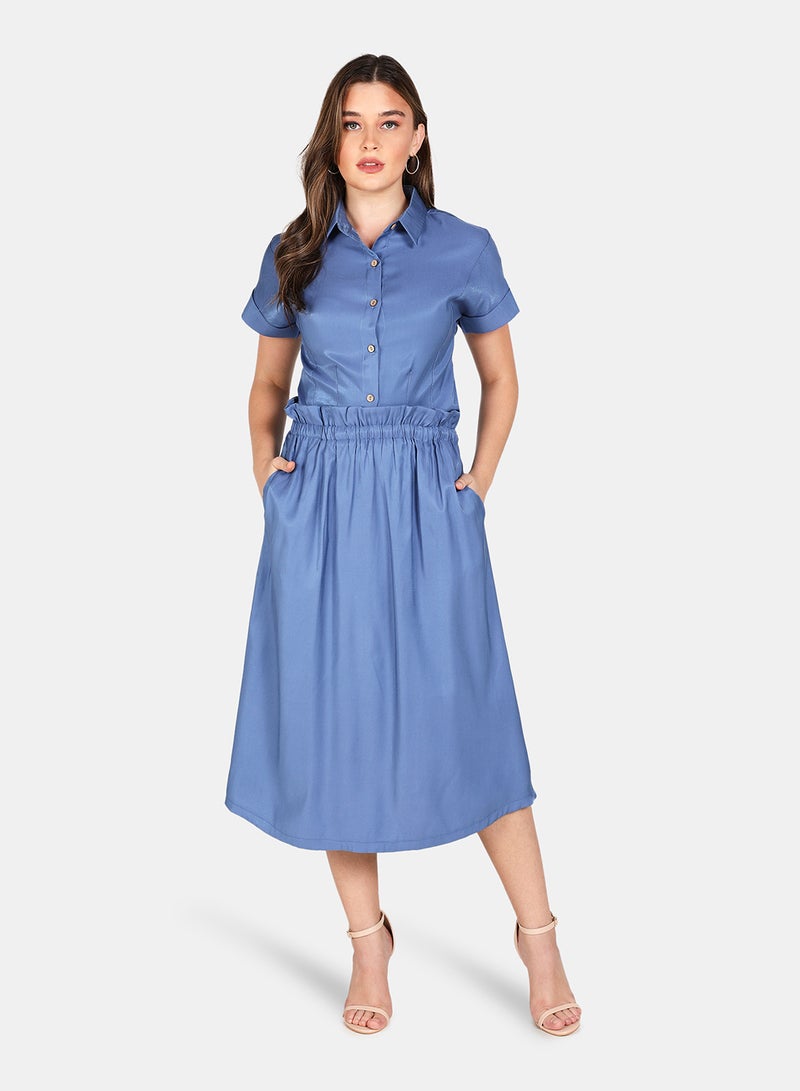 DRIP - Shiny Midi Skirt Blue - Image 1