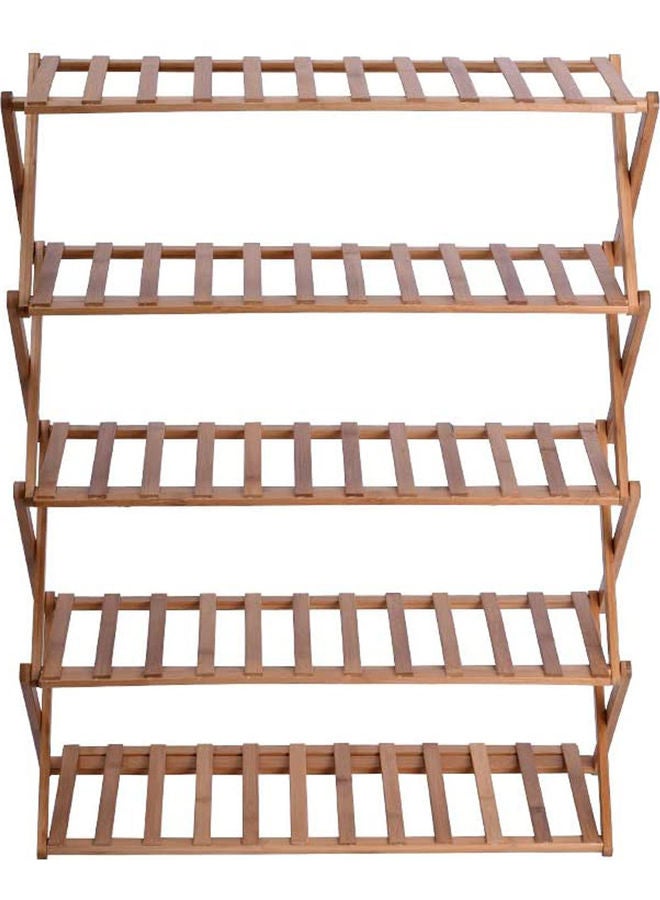 LINGWEI - 5-Tier Wooden Foldable Shelf Storage Organizer Shoe Rack Beige 25x70x88cm - Image 1
