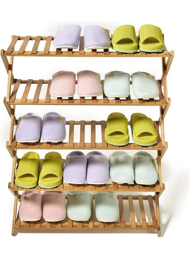 LINGWEI - 5-Tier Wooden Foldable Shelf Storage Organizer Shoe Rack Beige 25x70x88cm - Image 1