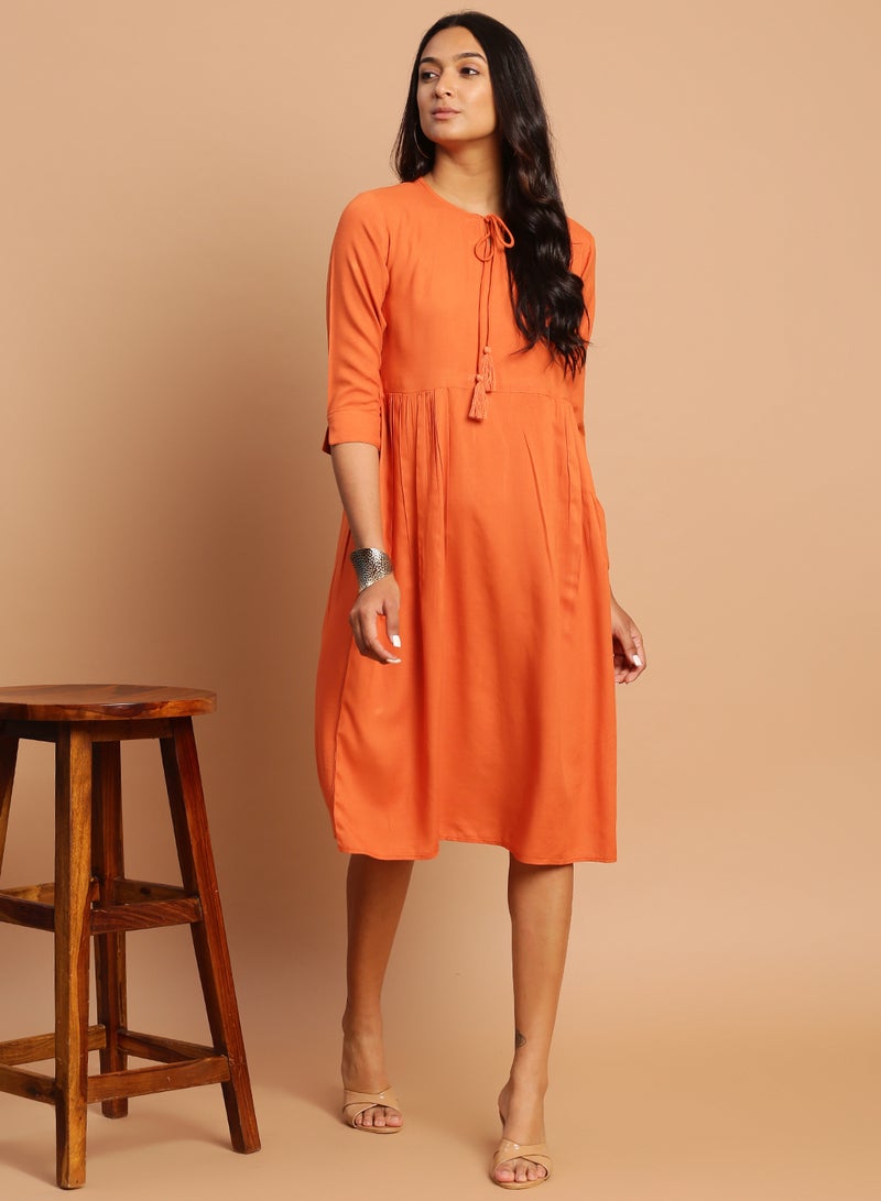 Aila - Casual Short Sleeve Midi Dress Rust - Image 1